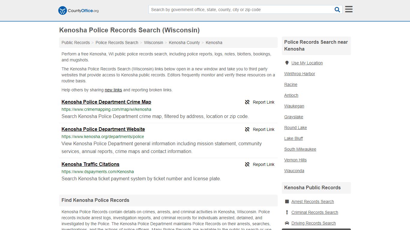 Kenosha Police Records Search (Wisconsin) - County Office